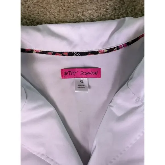 Betsey Johnson Women's Juniper White 2 Pocket Button Front Lab Coat XL E257 - Picture 6 of 11